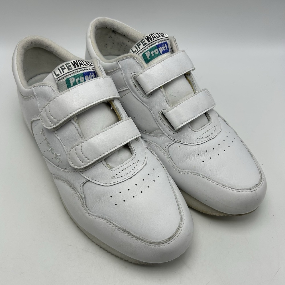 Propet Walking Shoes Mens 9 M White Leather Life Walker Strap Hook Loop M3705
